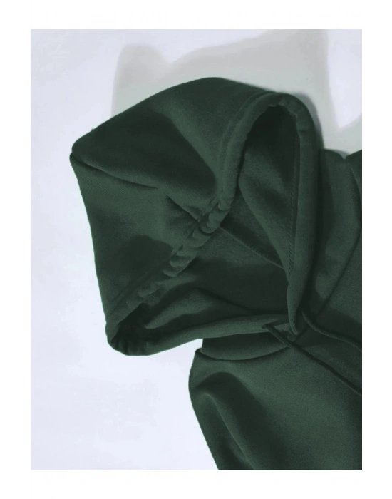 Düz Kapüşonlu Sweat - Koyu Yeşil
