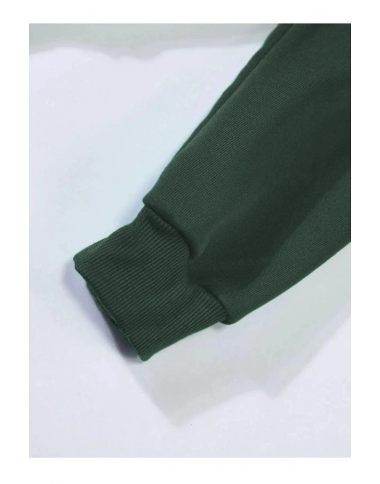 Düz Kapüşonlu Sweat - Koyu Yeşil