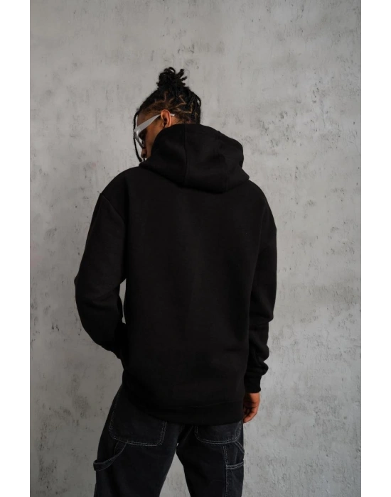 Düz Kapüşonlu Sweat - Siyah -