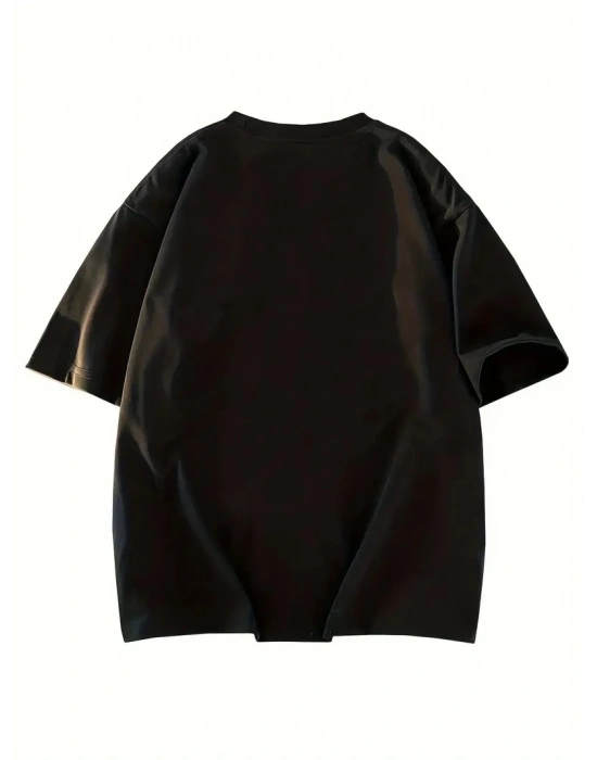 Eğlenceli Harf NY Baskılı Bisiklet Yaka Tişört - Siyah -