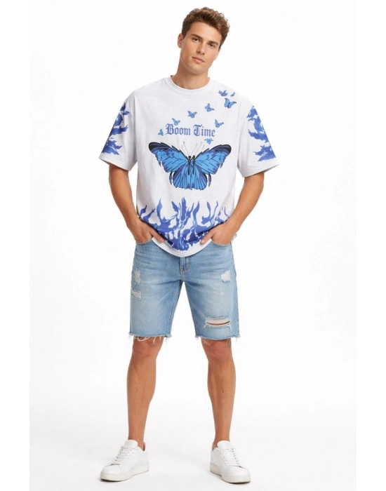 Erkek Asit Yıkamalı Oversize Tişört- Beyaz