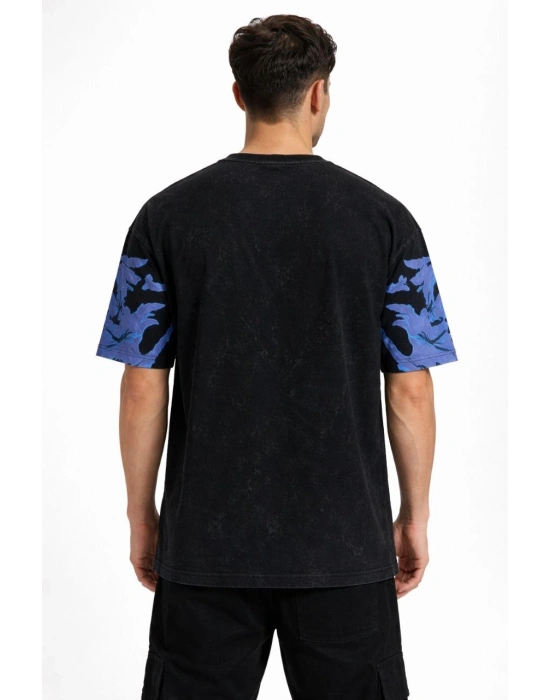 Erkek Asit Yıkamalı Oversize Tişört- Siyah