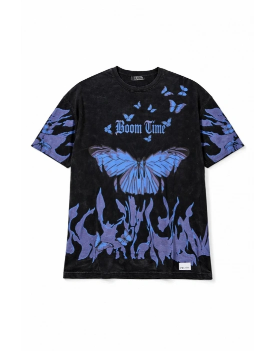 Erkek Asit Yıkamalı Oversize Tişört- Siyah