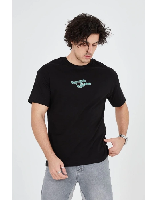 Erkek Baskılı 24/1 Penye T-Shirt - Siyah