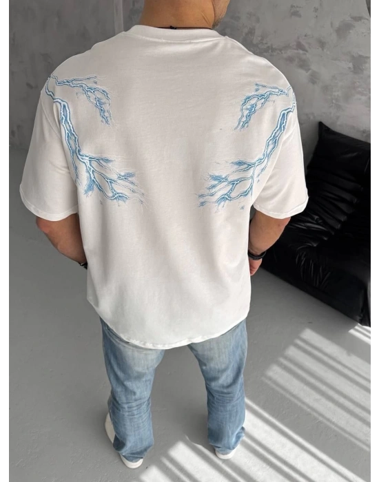 Erkek Bisiklet Yaka Baskılı Kısa kol T-Shirt - Beyaz