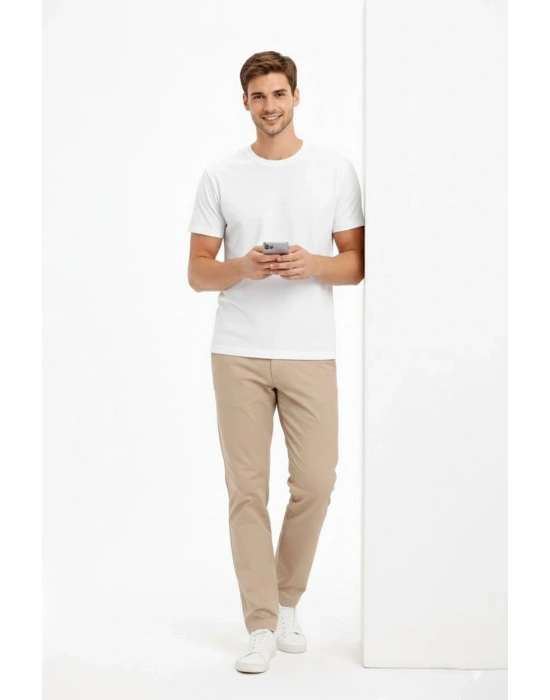 Erkek Bisiklet Yaka Tişört Regular Kalıp Basic Pamuklu Günlük Kullanım T-shirt - Beyaz