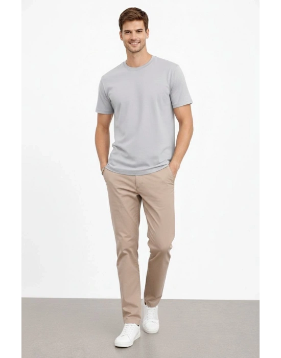 Erkek Bisiklet Yaka Tişört Regular Kalıp Basic Pamuklu Günlük Kullanım T-shirt - Gri