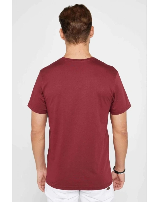 Erkek  Düz A Kalite Pamuklu Penye  T-shirt - Bordo
