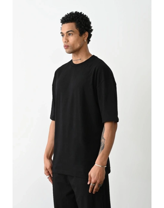 Erkek Düz Basic Bisiklet Yaka Kısa kol T-Shirt - Siyah