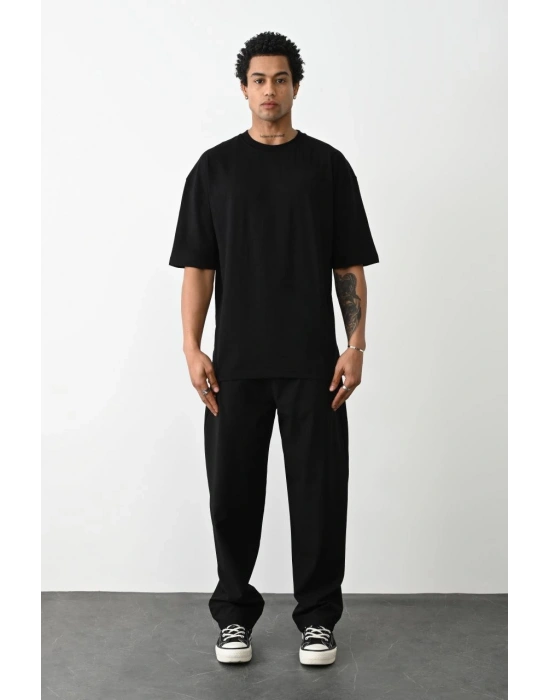 Erkek Düz Basic Bisiklet Yaka Kısa kol T-Shirt - Siyah