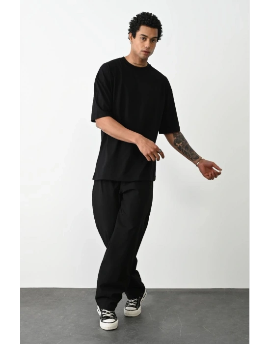 Erkek Düz Basic Bisiklet Yaka Kısa kol T-Shirt - Siyah