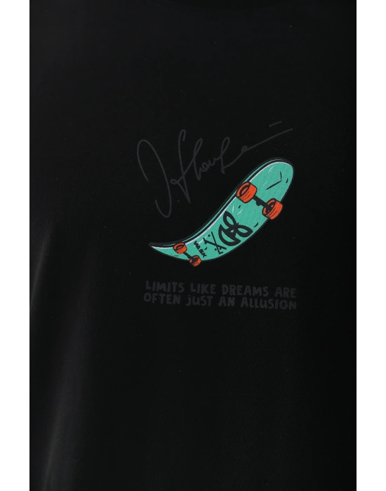 Erkek Kısa Kol Baskılı Bisiklet Yaka T-Shirt - Siyah