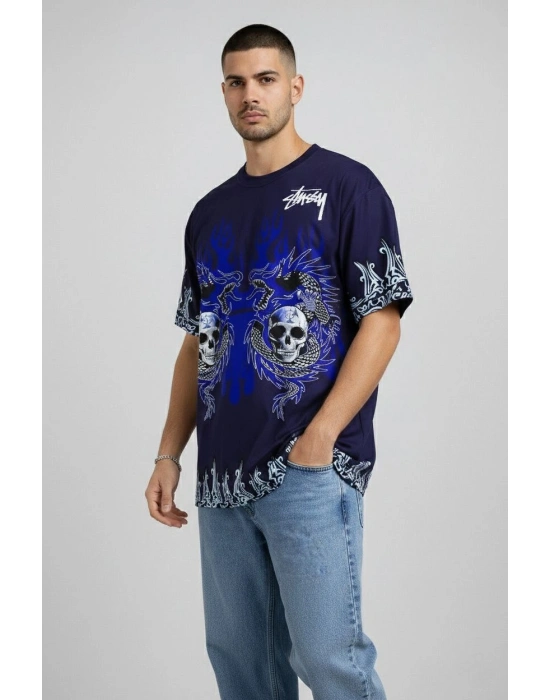 Erkek Lacivert Oversize Tişört - Lacivert