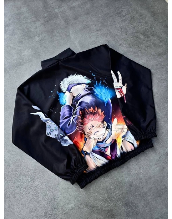 Fermuarlı Dijital Baskılı Rüzgarlık - Siyah -