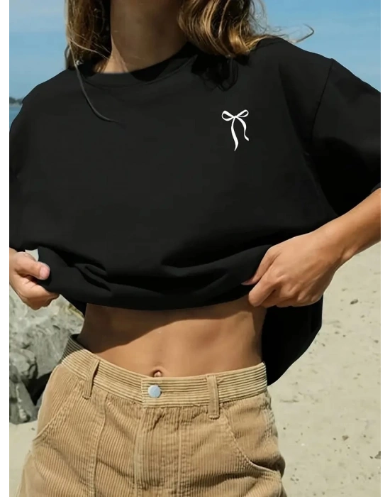 fiyonk Ön Arka baskılı siyah oversize   Kısa Kol t-shirt- Siyah -