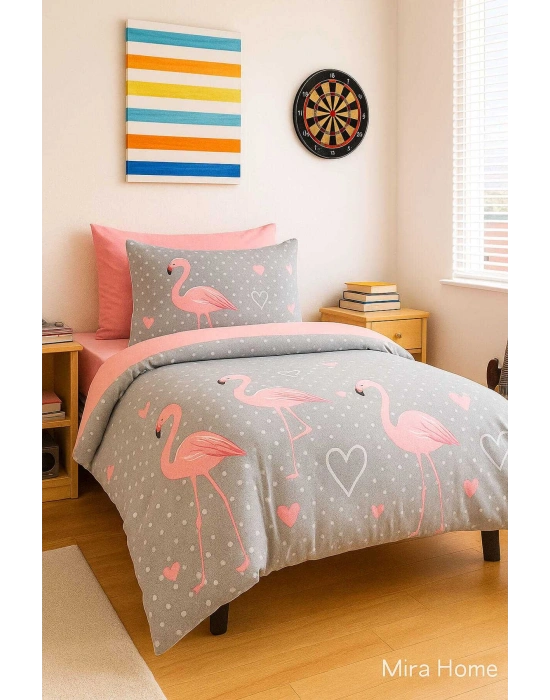 Flamingo Desenli  Pamuklu Tek Kişilik Nevresim Takımı