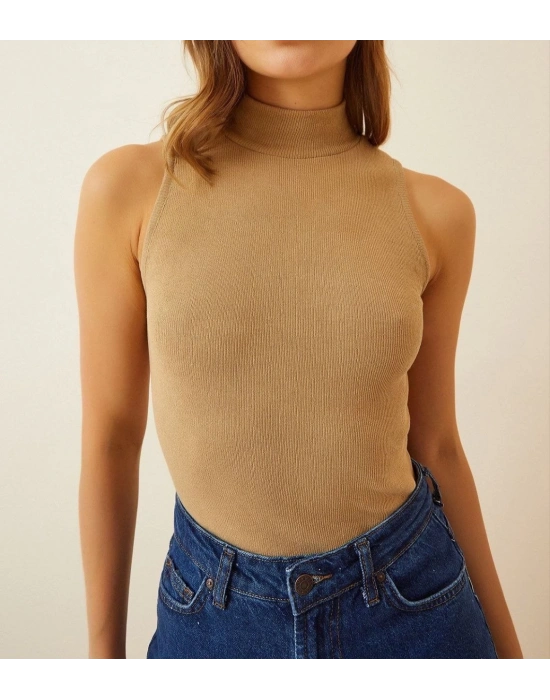 Full Likralı Fitilli Kaşkorse Body - Camel -