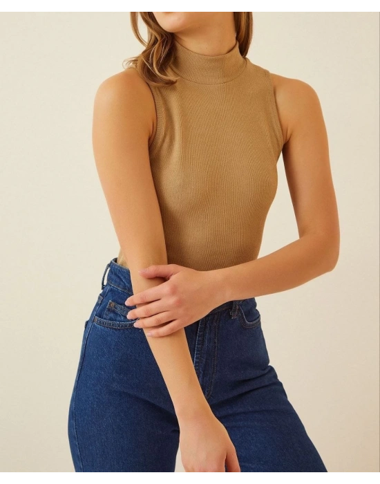 Full Likralı Fitilli Kaşkorse Body - Camel -