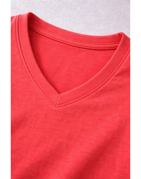 Genç Erkek Çocuk V Yaka Tişört Model - Nar Çiçeği