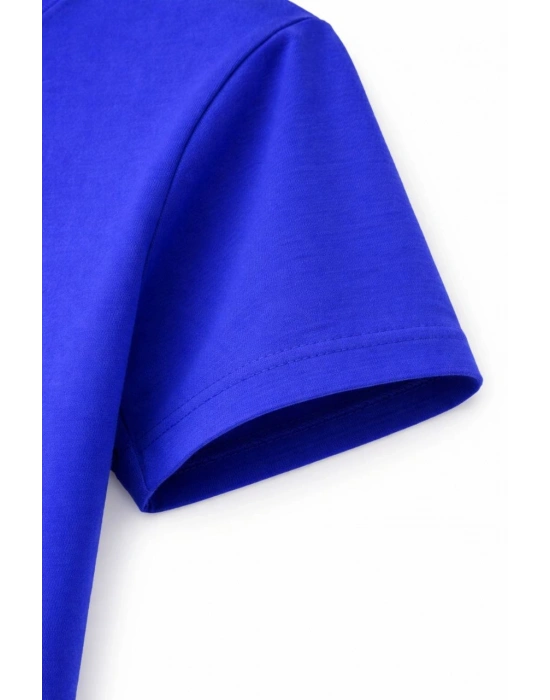 Genç Erkek Çocuk V Yaka Tişört Model - Saks Mavisi