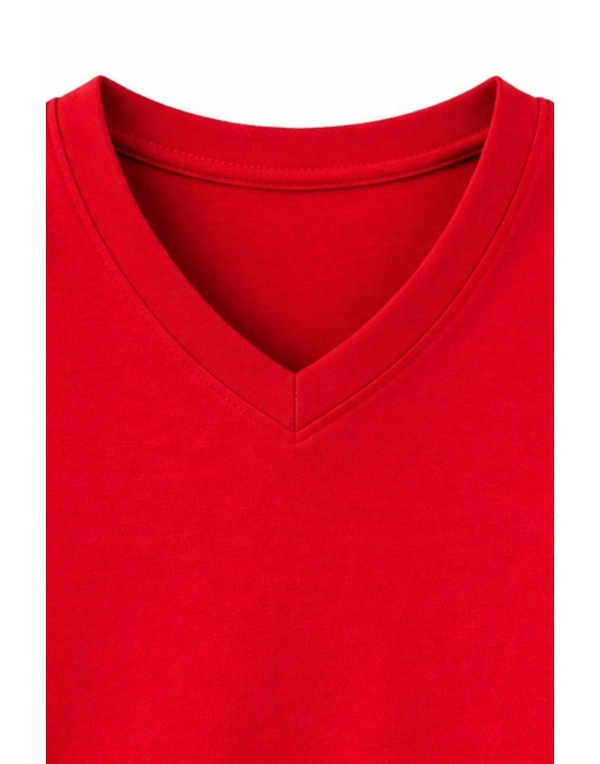 Genç Kız Çocuk V Yaka Tişört Model - Kırmızı