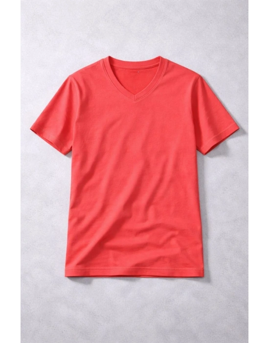 Genç Kız Çocuk V Yaka Tişört Model - Nar Çiçeği