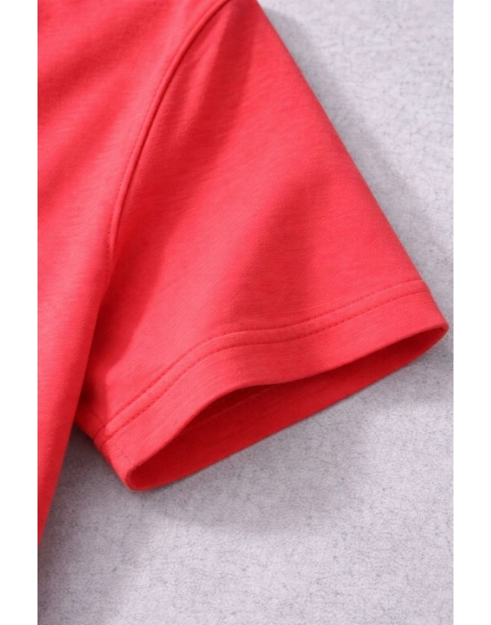 Genç Kız Çocuk V Yaka Tişört Model - Nar Çiçeği