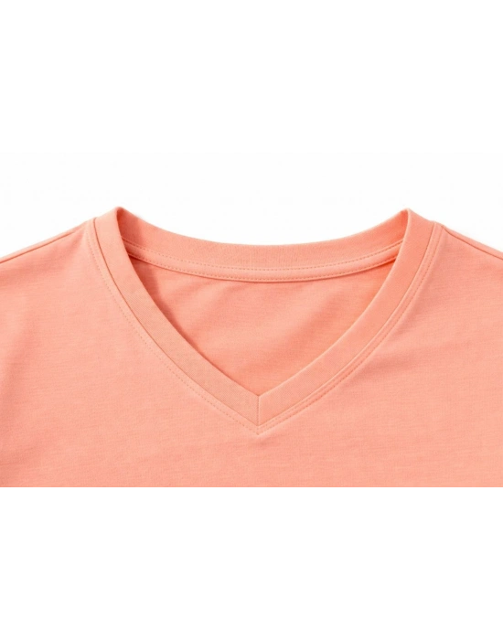 Genç Kız Çocuk V Yaka Tişört Model - Toz Pembe