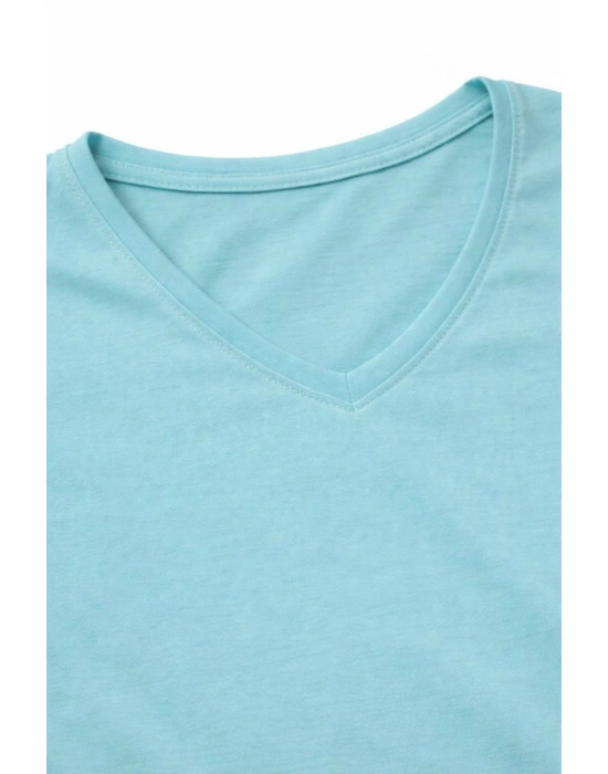 Genç Kız Çocuk V Yaka Tişört Model - Turkuvaz
