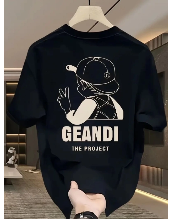Geniş Kesim Pamuklu Tişört - GANDHI The Project Baskılı,- Siyah -