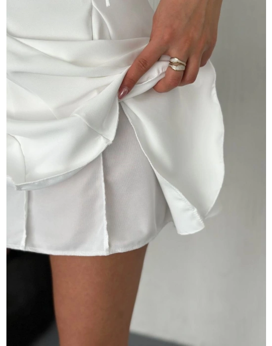 Göğüs Bağlamalı Kolsuz Mini Boy Elbise - Beyaz -