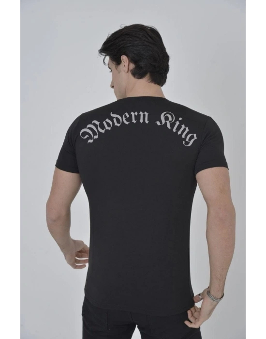 Göğüs File Aksesuarlı T-shirt - Siyah -