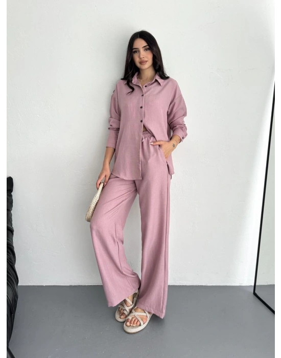 Gömlek Pantolon ikili Takım - Toz Pembe -