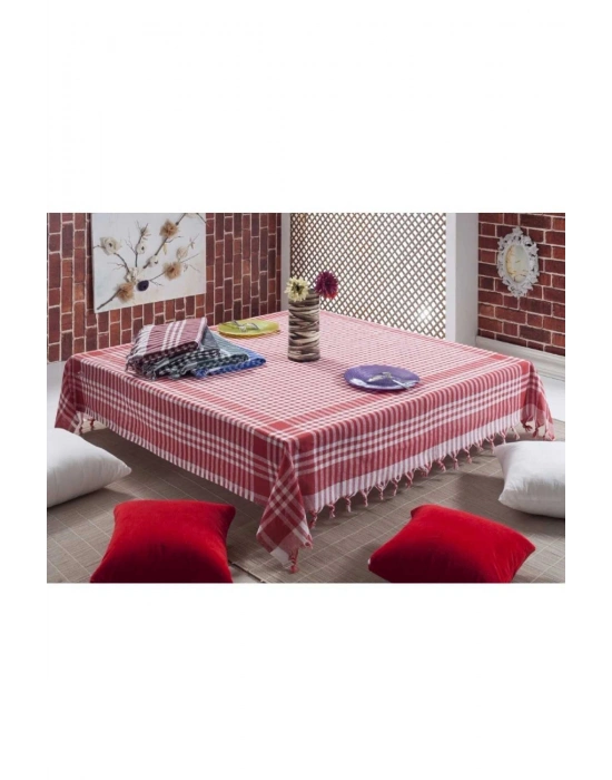 Gözde 170x170 cm. Kareli Desen Üçlü Sofra Bezi / Masa Örtüsü