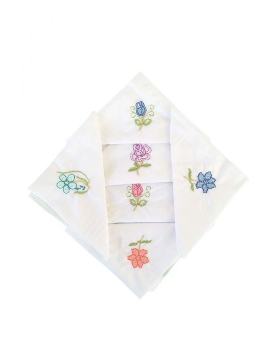 Hediyelik İşlemeli Bayan Mendili 6 lı Paket 28x28 cm 100 Pamuk