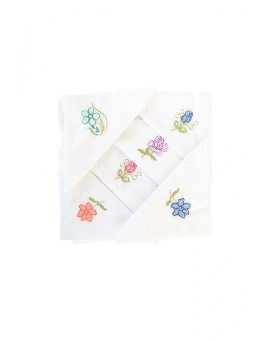 Hediyelik İşlemeli Bayan Mendili 6 lı Paket 28x28 cm 100 Pamuk