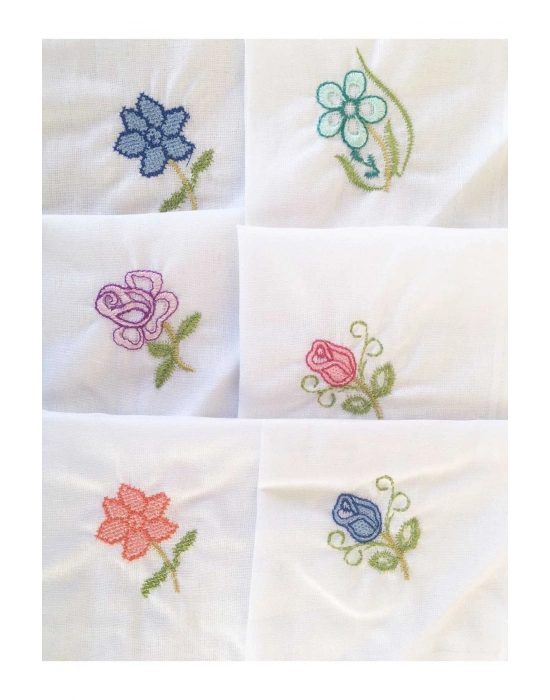 Hediyelik İşlemeli Bayan Mendili 6 lı Paket 28x28 cm 100 Pamuk