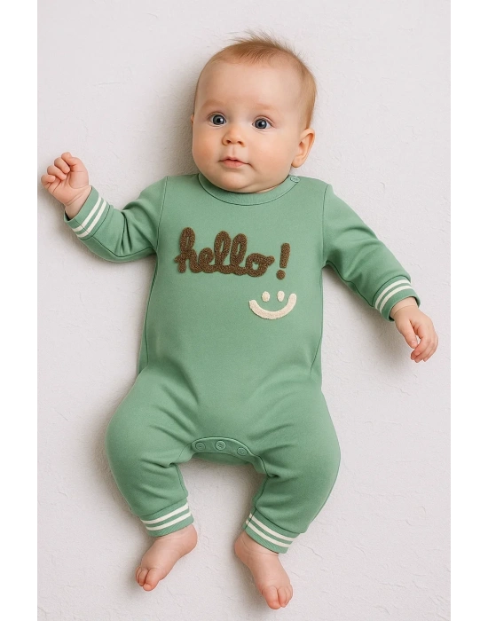 Hello Nakışlı % 100 Pamuk Erkek Bebek Tulum