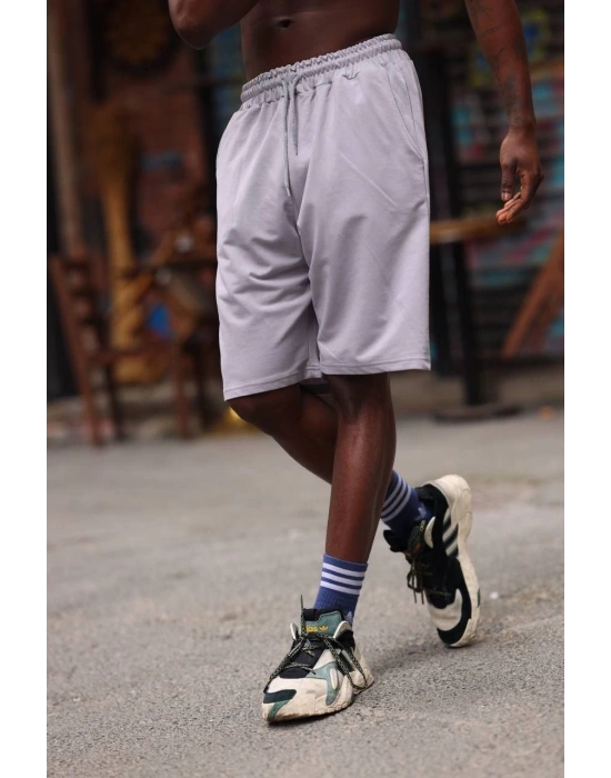 İki İplik Cepli Şort - Gri -