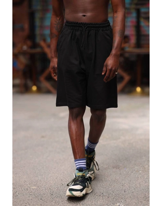 İki İplik Cepli Şort - Siyah -