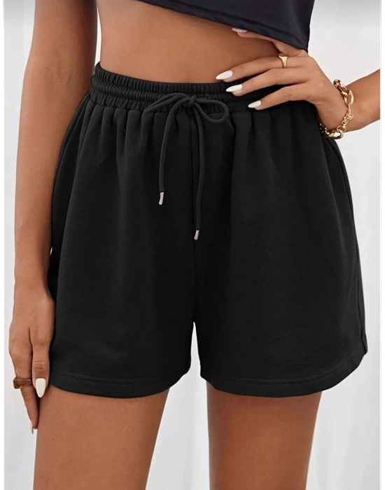 İki İplik Düz Oversize Şort - Siyah