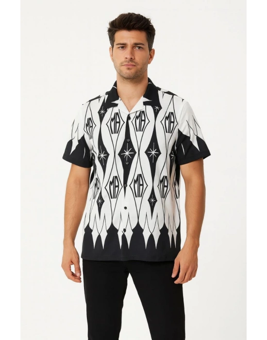 İki İplik Kumaş Dijital Baskılı Gömlek - Siyah -