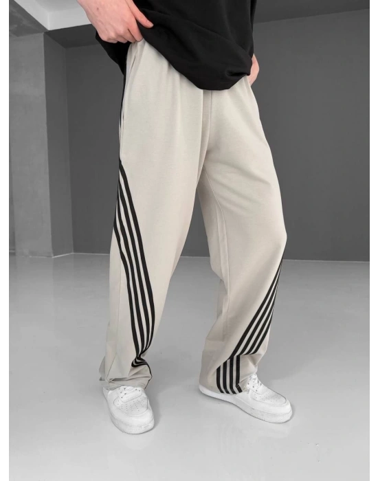 İki İplik Kumaş Şeritli Alt Esofman - Gri -