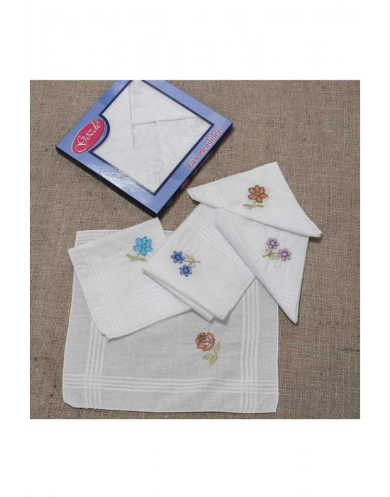 İşlemeli Bayan Mendili 12 Adet 28x28 cm 100 Pamuk