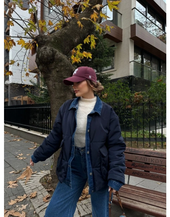 Jeans Detaylı Cıtcıtlı CEKET - Lacivert -