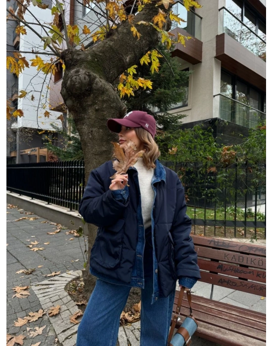 Jeans Detaylı Cıtcıtlı CEKET - Lacivert -