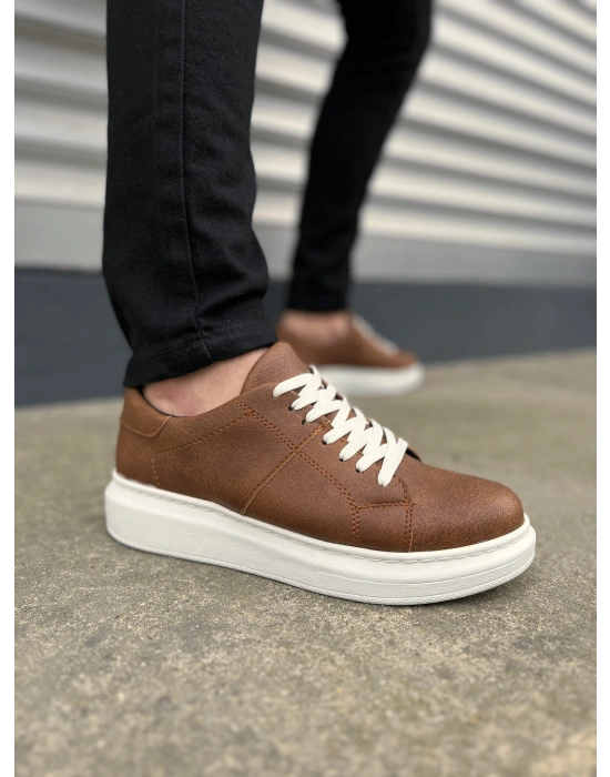 JY151 Boost Bağcıklı Cilt Erkek Günlük Sneaker Ayakkabı CBT - Taba