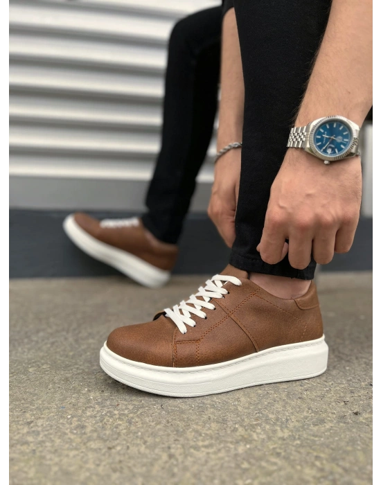JY151 Boost Bağcıklı Cilt Erkek Günlük Sneaker Ayakkabı CBT - Taba