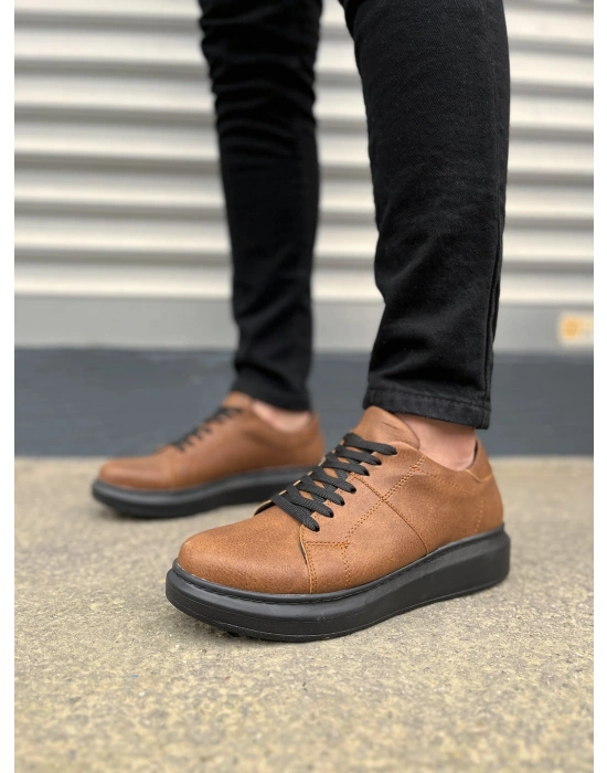 JY151 Boost Bağcıklı Cilt Erkek Günlük Sneaker Ayakkabı CST - Taba