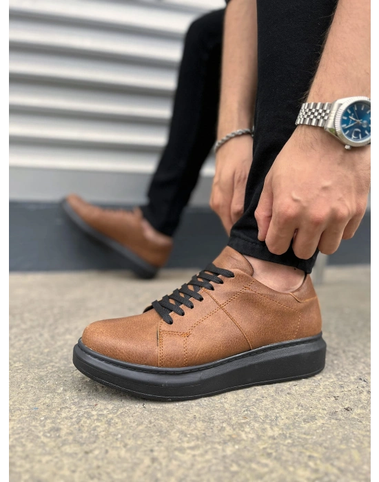 JY151 Boost Bağcıklı Cilt Erkek Günlük Sneaker Ayakkabı CST - Taba